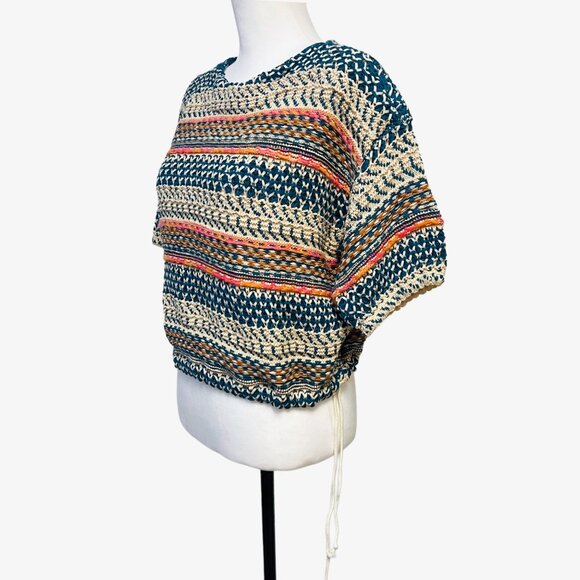 Lou & Grey Knit Crochet Cropped Sweater Top Multicolor Boho Drawstring Oversized - Picture 7 of 12